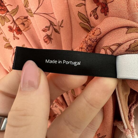 Mother of Pearl Dress Womens 10 Pink Crepe Midi Floral V-Neck Ruffle Cottage - Picture 15 of 16